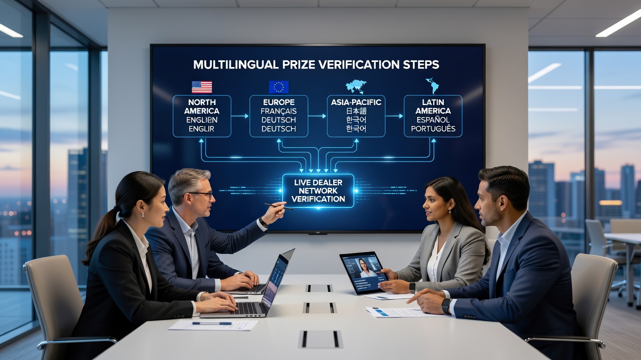 Screenshot of a live dealer interface highlighting prize verification prompts in multiple languages