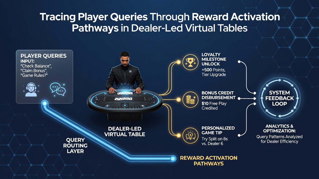 Flowchart illustrating reward activation steps linked to dealer actions in online tables