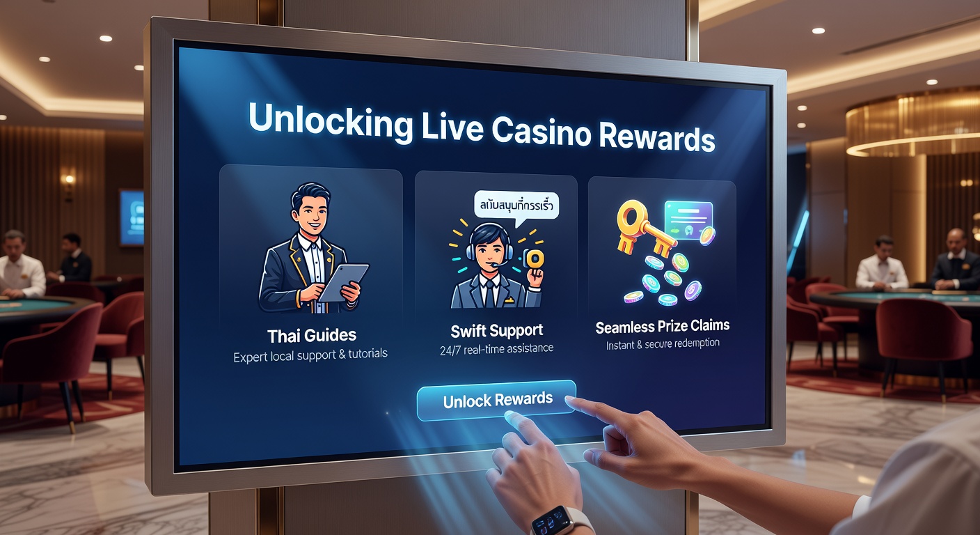 Vibrant live casino table with dealer and rewards interface in Thai language, highlighting bonus claims and support chat